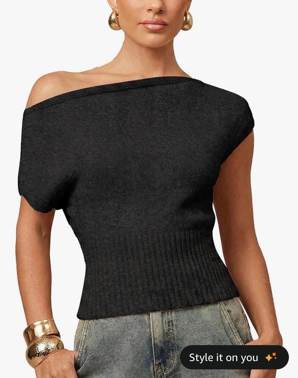 Hixiaohe Knit Top Medium Black Ribbed Boat Neck Sweater NEW